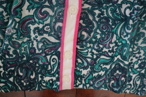 NWT Teal Green Pink Paisley Print ANN TAYLOR LOFT Buttoned 3/4 Sleeve Sweater L - Picture 2 of 5
