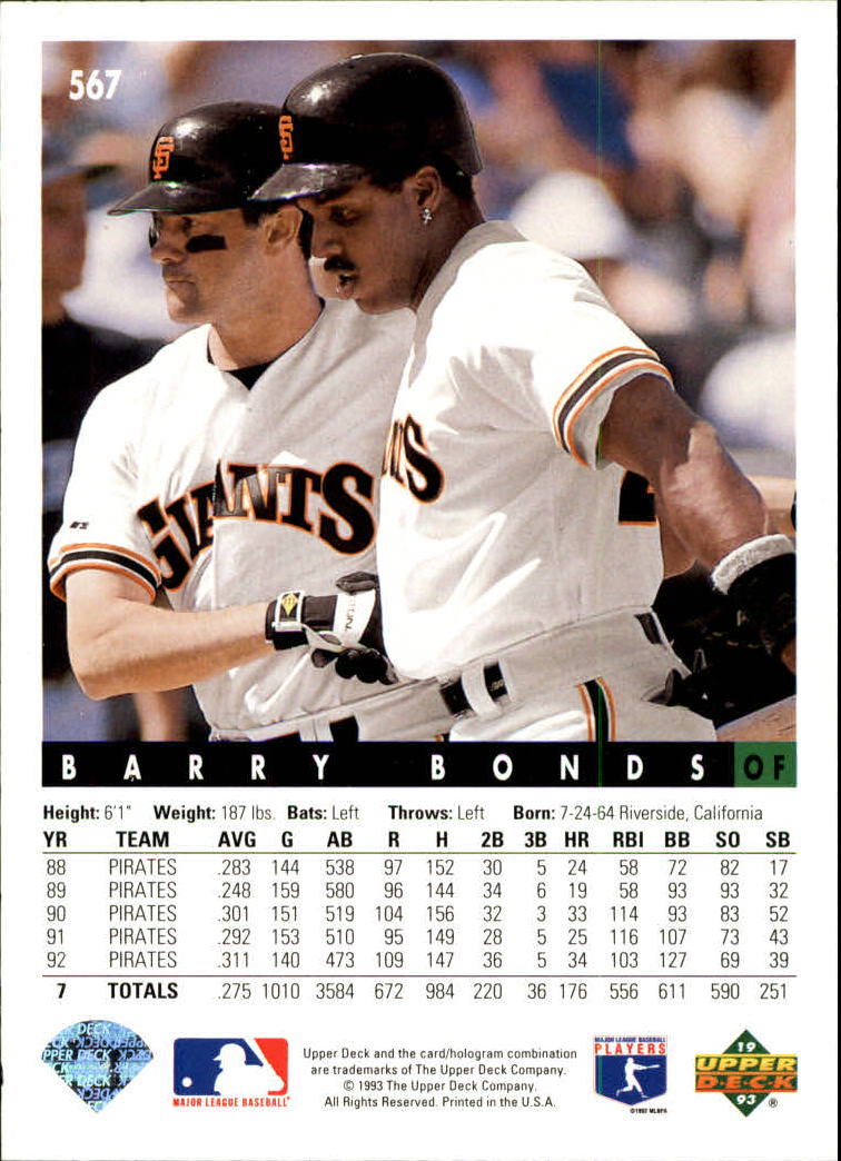 1993 Upper Deck #567 Barry Bonds - NM-MT | eBay