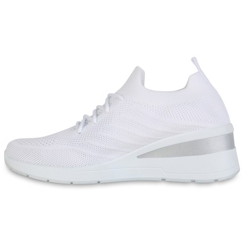 Damen Sneaker Wedges Schnürer Strick Profil-Sohle Schuhe 840166 Mode - Bild 6 von 16