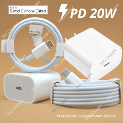 20W USB-C Power Adapter Brick PD Fast Charger Cord For iPhone 14 13 12 11 XR X 8
