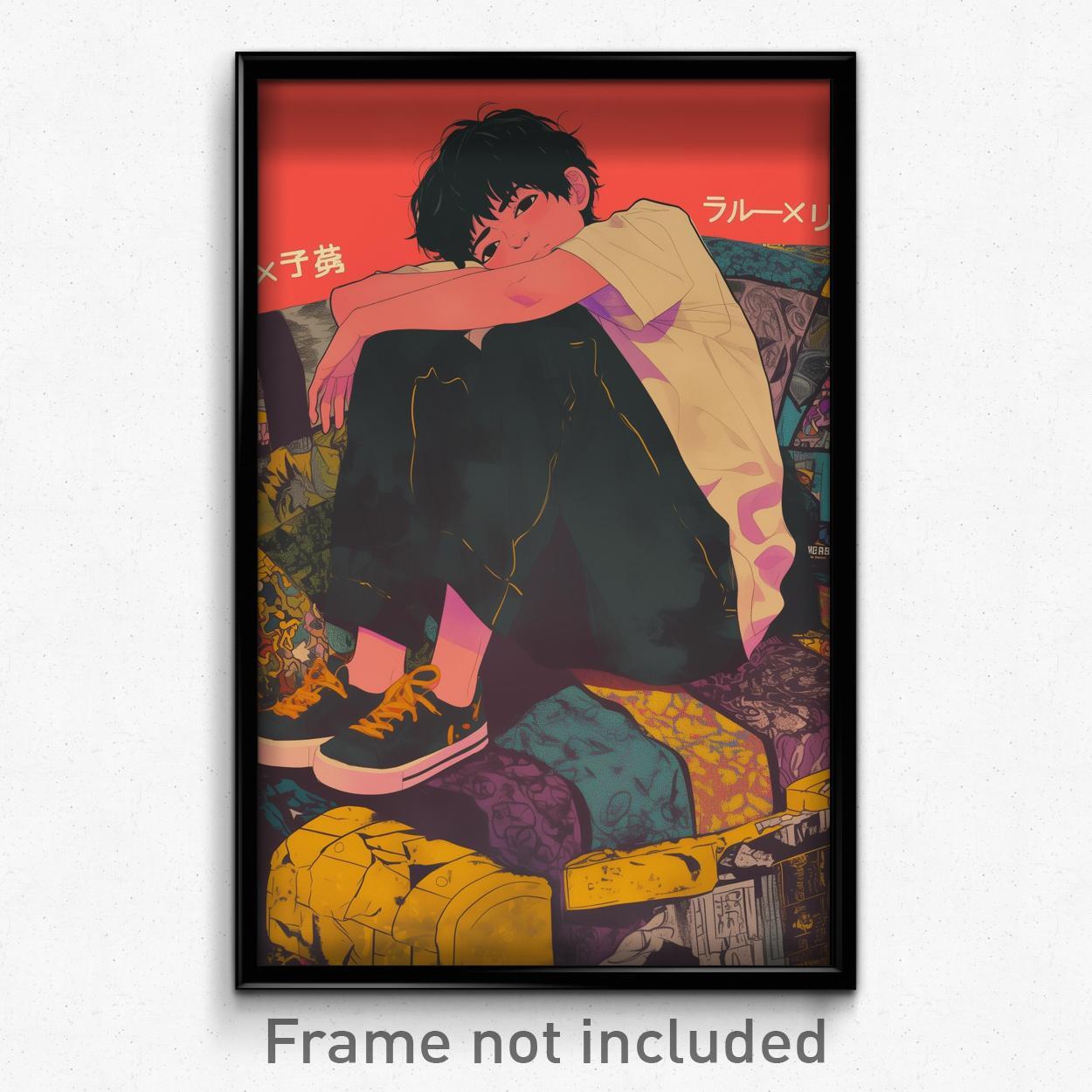 Vintage Thai Movie Poster Art Print - Bored Boy in Purple Legwear