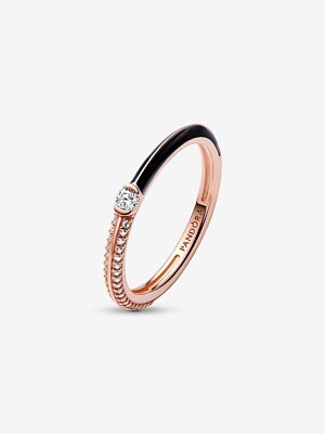 Authentic 925 Sterling Silver Pavé & Black Dual Ring rose gold plating 182528C01