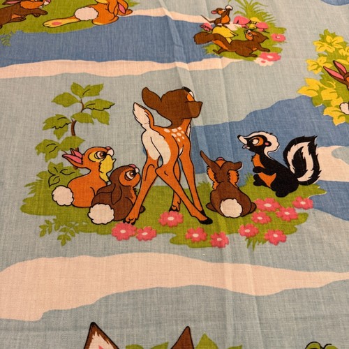 Vintage 1970s Walt Disney Bambi Full Size Top Sheet 95" × 74" Sears Flat Sheet - Picture 2 of 5