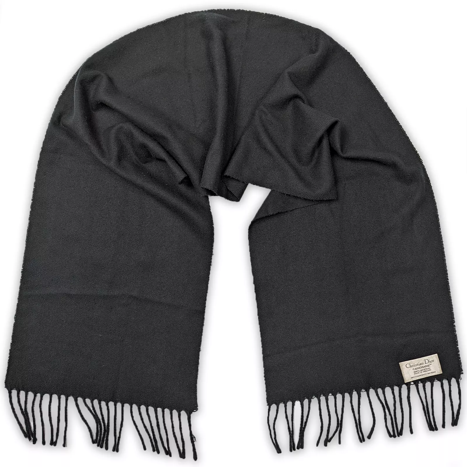Foulard acrylique noir vintage Christian Dior Cashmaire fabriqué en Angleterre classique