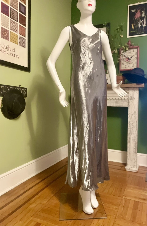 Vestido maxi festa coquetel vintage anos 90 ALEX noite metálico EUA M formatura - Imagem 4 de 4