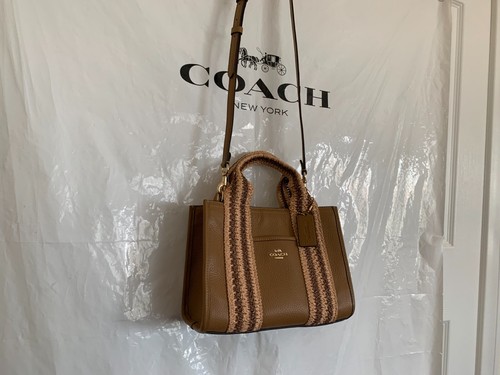 NWT Coach CBG91 Smith Tote Bag 24 Pebble Leather & Straw Webbing Honey Brown - Picture 11 of 12