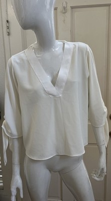 ZARA BASIC NWT! Ivory Silky Crepe V-Neck Tied Wide Sleeves A-Line Blouse Sz M