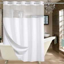 Extra Long Shower Curtain Hotel Grade Fabric with Snap in Liner for Bathroom ...