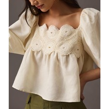 Blusa Peplum Crochet Crema By Anthropologie Natural Neutra Talla S