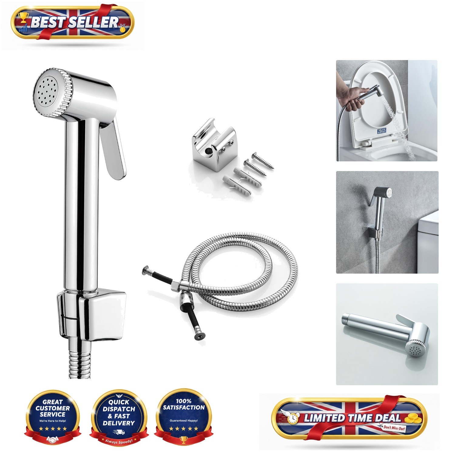 Chrome Handheld Bidet Sprayer Attachment - Sleek & Portable Design