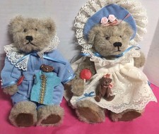 Vintage Articulated Pair Of Bears, With Miniature Bears, Victorian Style,8 Inch
