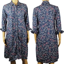 Korea Design Shirt Dress Womens Floral Silky Soft Button Front Classic Chic