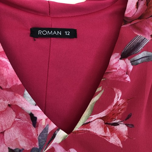 ROMAN Top Uk 12 Fuchsia Floral Dipped Hem Hi Low Chiffon Sleeveless Vest Tunic - Picture 2 of 6