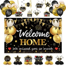 Welcome Home Banner Decorations,30PCS Black and Gold Party Decorations Banner...