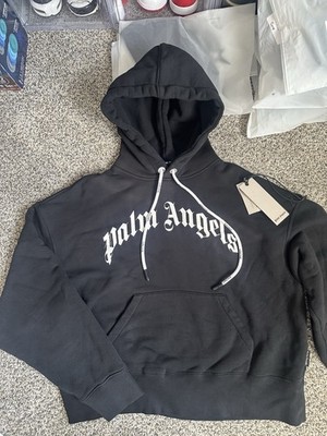 Palm Angels Curved Logo Black Heavyweight Oversized Pullover Hoodie Men Small S