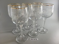 6x Weingläser Pressglas Klar Gold Weiß Blum...