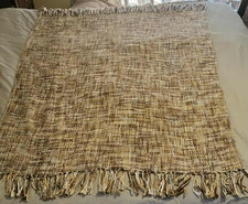 Handmade Woven Throw Blanket Brown Beige Gray Fringe Boho 72"x50"