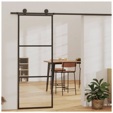 Barn Glass Door Black 76x205 cm Aluminium & Glass Sliding Indoor Minimalist Slim