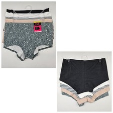 MAIDENFORM 5 Pack Women's Medium Large Cotton Boy Shorts Black White Sage Beige