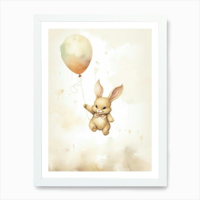 Baby Hase fliegt mit Ballons, Wa gerahmtes Wandbild Poster Leinwanddruck Bild