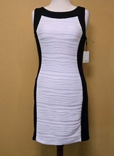 Calvin Klein Sleeveless Black White Ivory Colorblock Ribbed Sheath Dress 10 NWT 