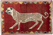 Handgeknüpfter Nomadenteppich Shiraz 172 x 113 cm– Tiermotiv mit Leopard auf Rot