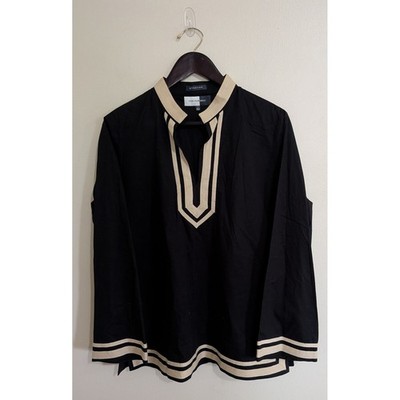 Jones Wear Studio Black/Tan Split Neck Tunic Blouse Minimalist Coastal Large