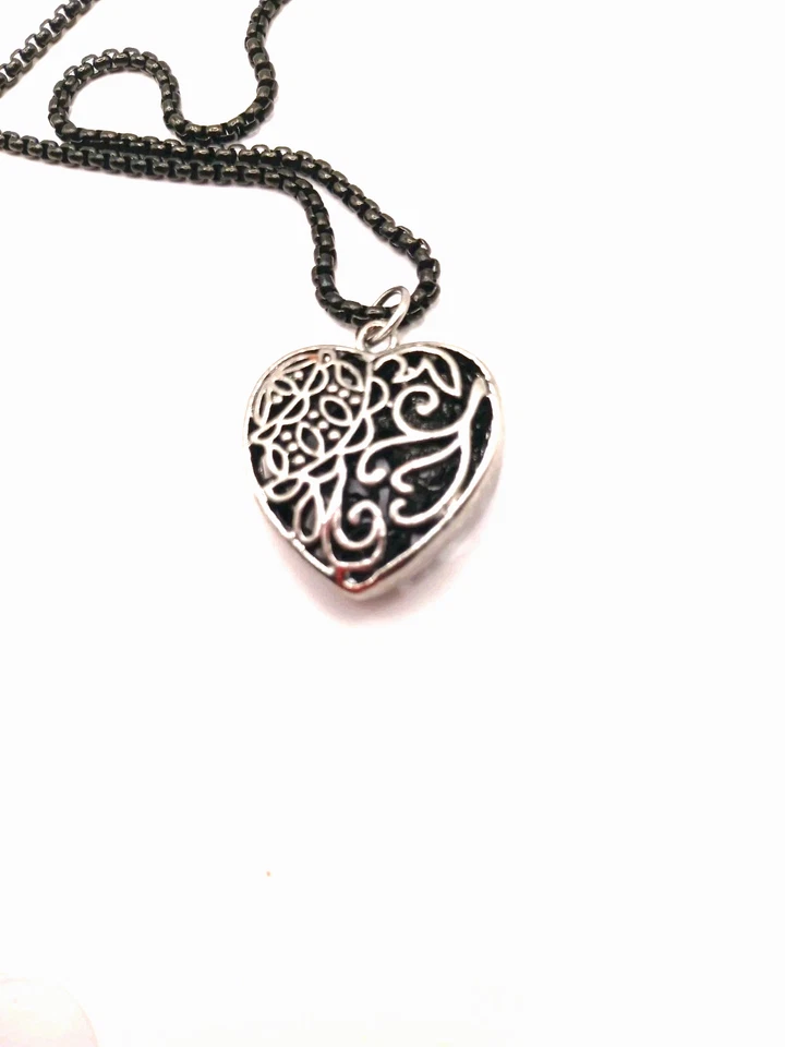 Gothic  Metal Silver Tone Filgree Heart Pendant- 22" - Image 2 of 4