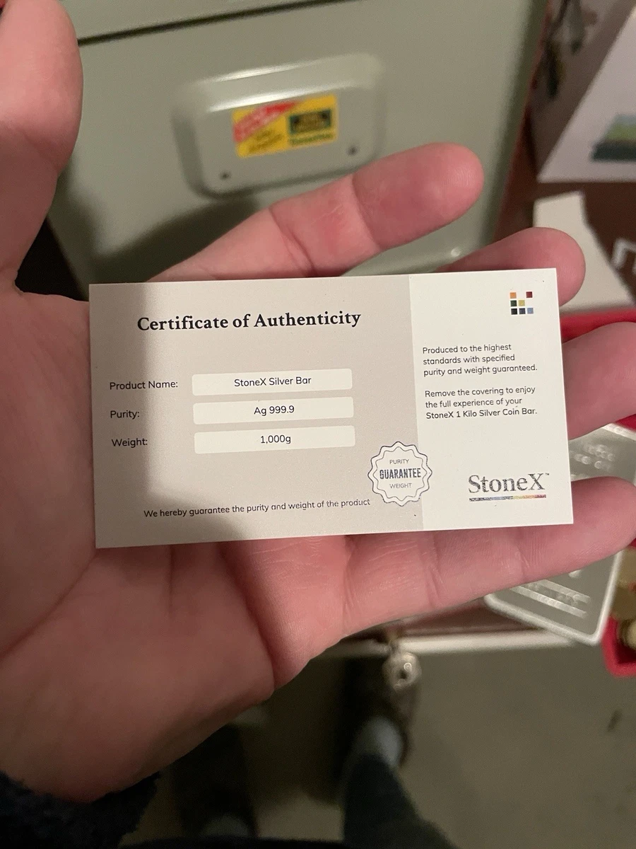 1 kg Silberbarren Münzbarren StoneX Bullion eingeschweißt mit Zertifikat | NEU