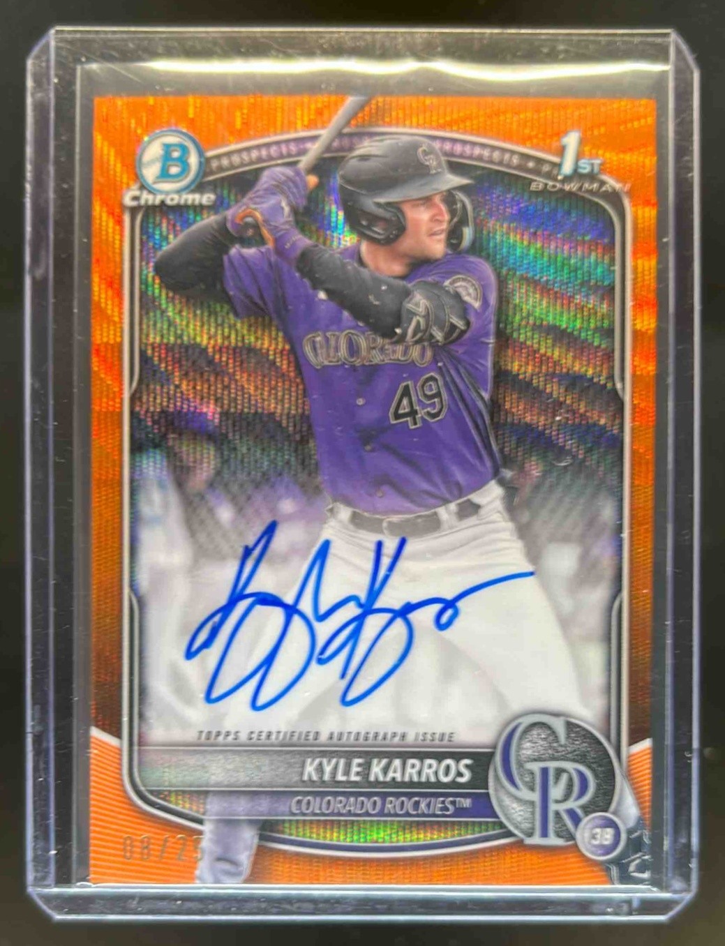 2025 Bowman Chrome Kyle Karros Auto Orange Wave Refractor 1st Prospect #8/25