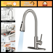 Brushed Nickel Kitchen Faucet with Pull Down Sprayer, Lead-Free, High Arc, Stain