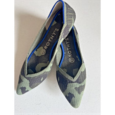 Rothy's Womens Size 6.5 The Point Olive Camo Knit Pointy Toe Ballet Flats green