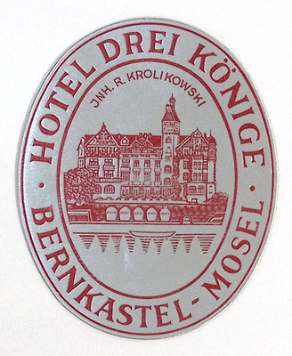Hotel Drei Könige Bernkastel-Kues Germany Vintage Luggage Label 3.75x3''