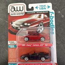 Auto world 1:64 2 Pack F-Bodies 91 Chevy Camaro 96 Pontiac Firebird Conv NEW