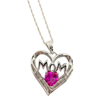 Helle und schöne ''Mama'' Halskette - herzförmige Lab Created rosa Saphir