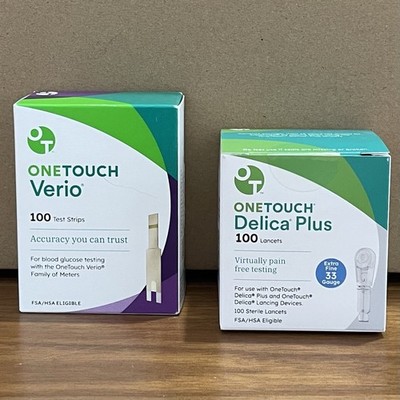 One Touch Verio Test Strips 100 Count And Delicia Plus 100 Lancets 2-Pc Mix Lot