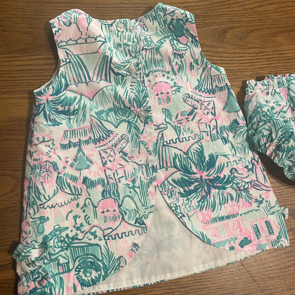 Lilly Pulitzer Baby Dress Matching Bloomers 6-12M Tropical w/ Elephant Detail   - Image 3 of 4