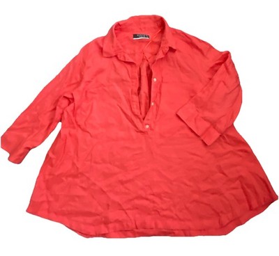 Marco Polo Linen 3/4 Sleeve Half-Button Up Collared Shirt Women s Top SIZE 10