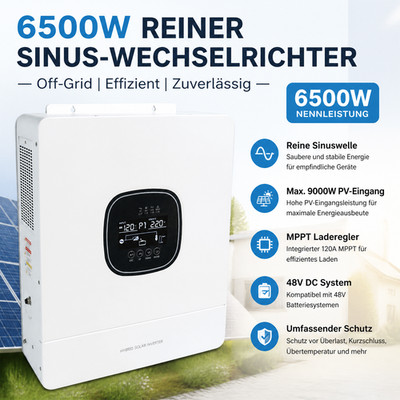 6500W Hybrid Solar Wechselricht 48V Off Grid MPPT 120A Inverter Reine Sinuswelle