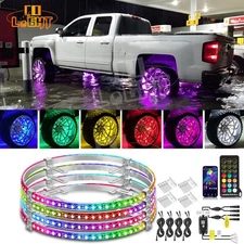 Set of 4X17.5" Flow Single Row RGB & Chasing LED Wheel Ring Rim Lights Truck Car
