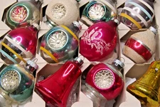 Lot VTG Glass Assorted Indent DROP Mica BELL Christmas Ornaments Corning Shiny