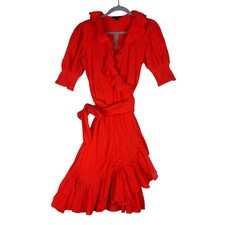 J.Crew Dress Womens XXS Orange Wrap Ruffle V Neck Half Sleeve Lined Boho Cotton