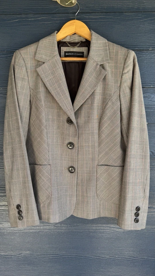 Blazer a cuadros Dana Buchman chaqueta de carrera oficina academia lujo talla 12 Foto 3 de 4