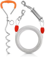 Petbobi Dog Tie-Out Cable and Stake - 40ft Heavy Duty Cable with Spring, No Tang