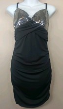 Banana Monkey Women Black Sequin Top Cinched Sides Sexy Dress Size L