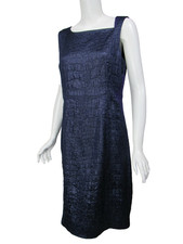 T TAHARI Navy Purple Colorblocked Puckered Satin Asymmetric Neck Sheath Dress 14