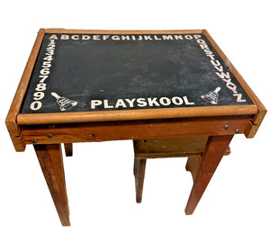 Vintage Child Size Chalkboard Wooden Desk and Wooden Stool Playskool