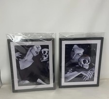 2 Vampira Embracing w Skull Picture Frame Table Desk Wall Halloween Goth Decor
