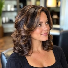 New Fashion Layered Long Natural Brown Wavy Women's Wigs 14in