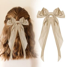 14.17 Inch Large Bowknot Hair Ribbon Barrette for Women, Khaki